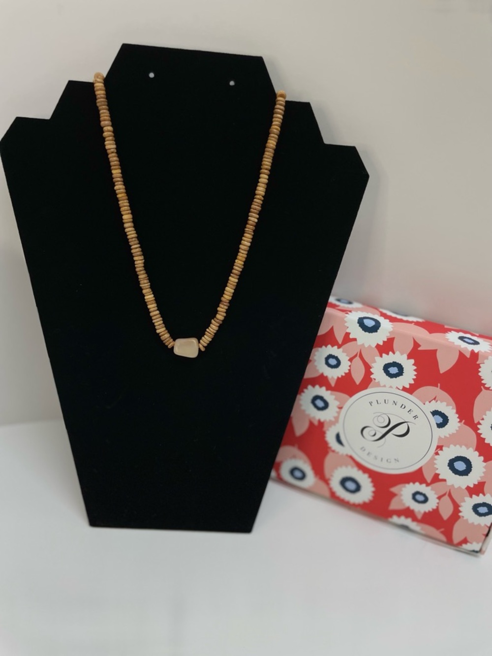 Plunder Tan Bead Necklace with Center Stone Accent